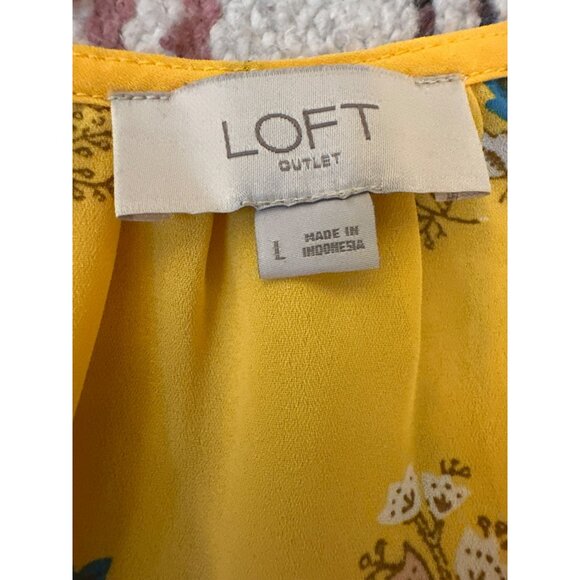 LOFT Outlet Large Yellow Floral Button-Down Blouse V-Neck Sheer Cottage Career - Picture 2 of 5